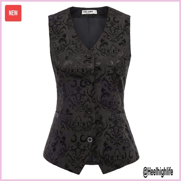 Women's Jacquard Vest with Pockets V-Neck Sleeveless Polyester